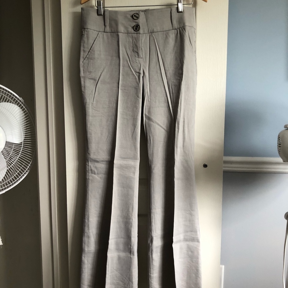 Bebe gray wide leg flared linen dress pants